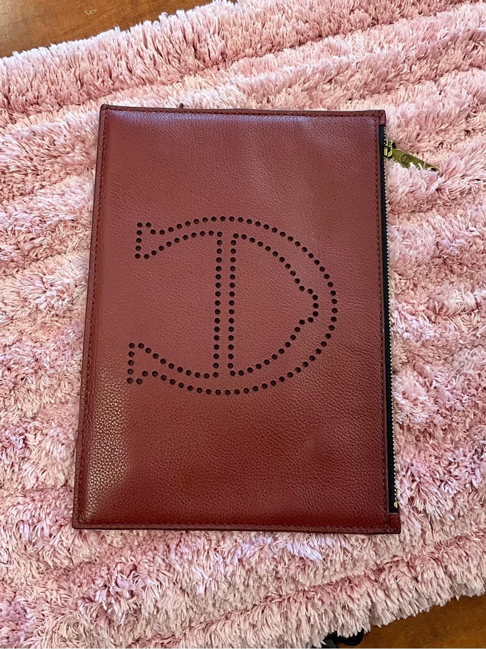Etienne Aigner Burgundy Perforated Logo Wristlet Clutch